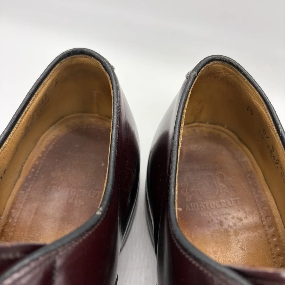 Vtg Johnston & Murphy Mens 10 Shoes Aristocraft Oxford Burgundy Leather Cap USA